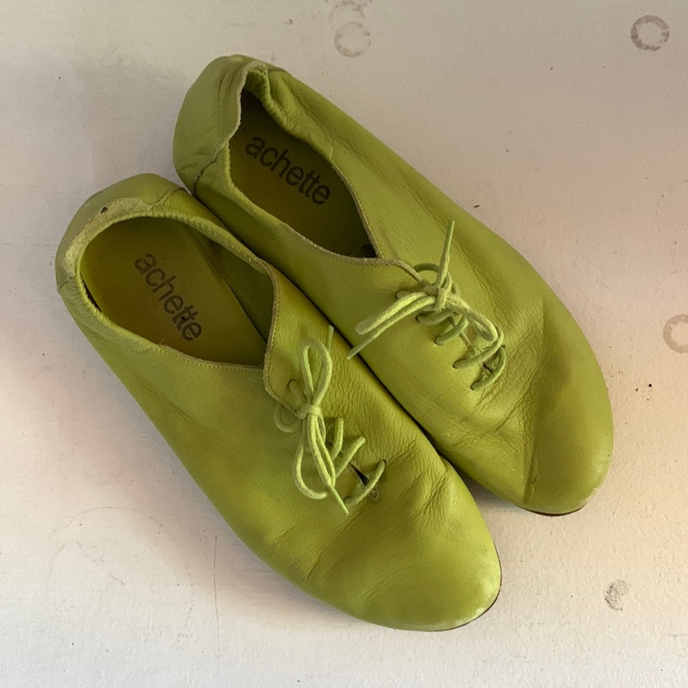 Chartreuse leather loafers